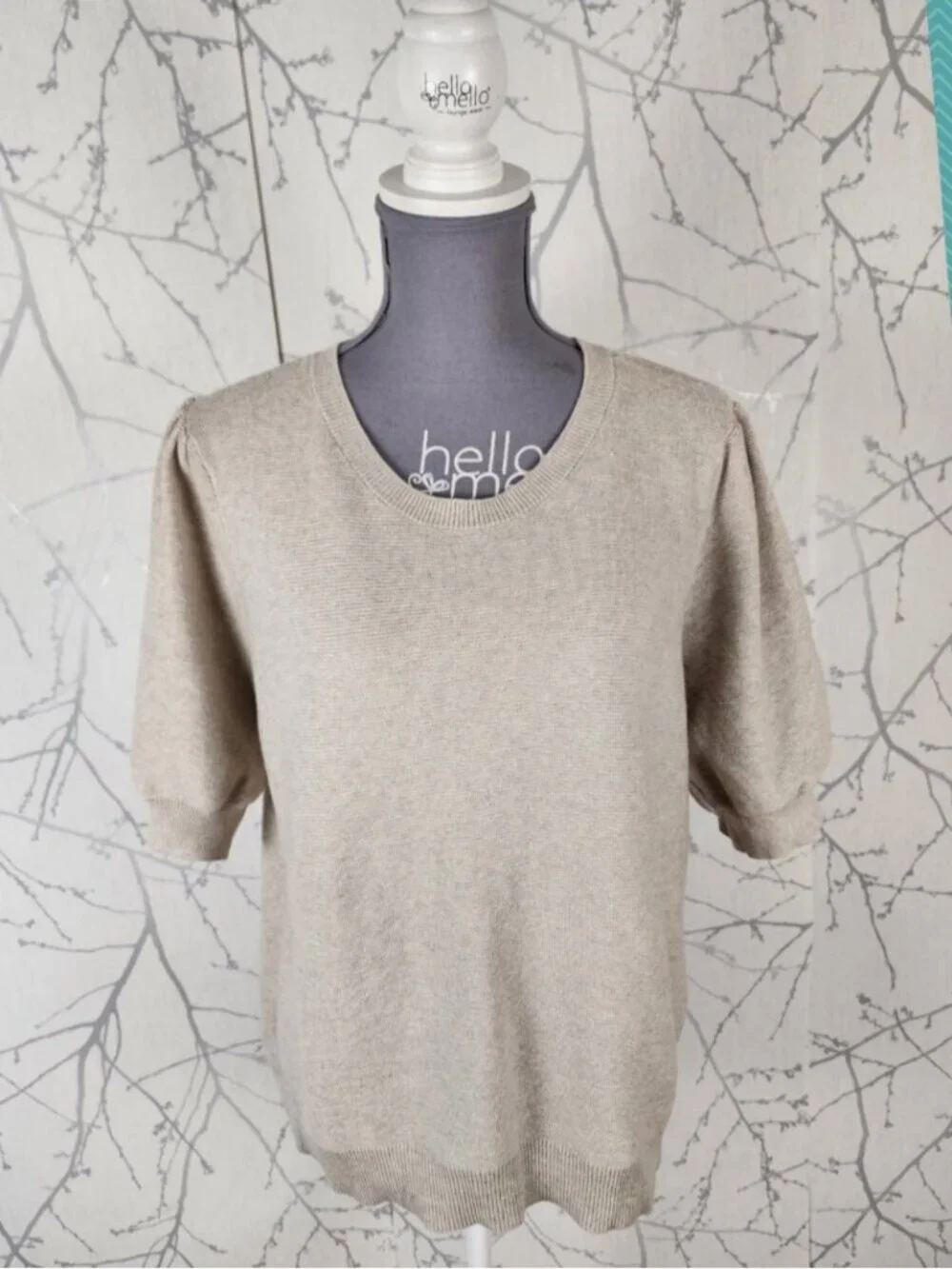 Cream Oatmeal 100% Cotton Knit Puff Sleeve Sweater